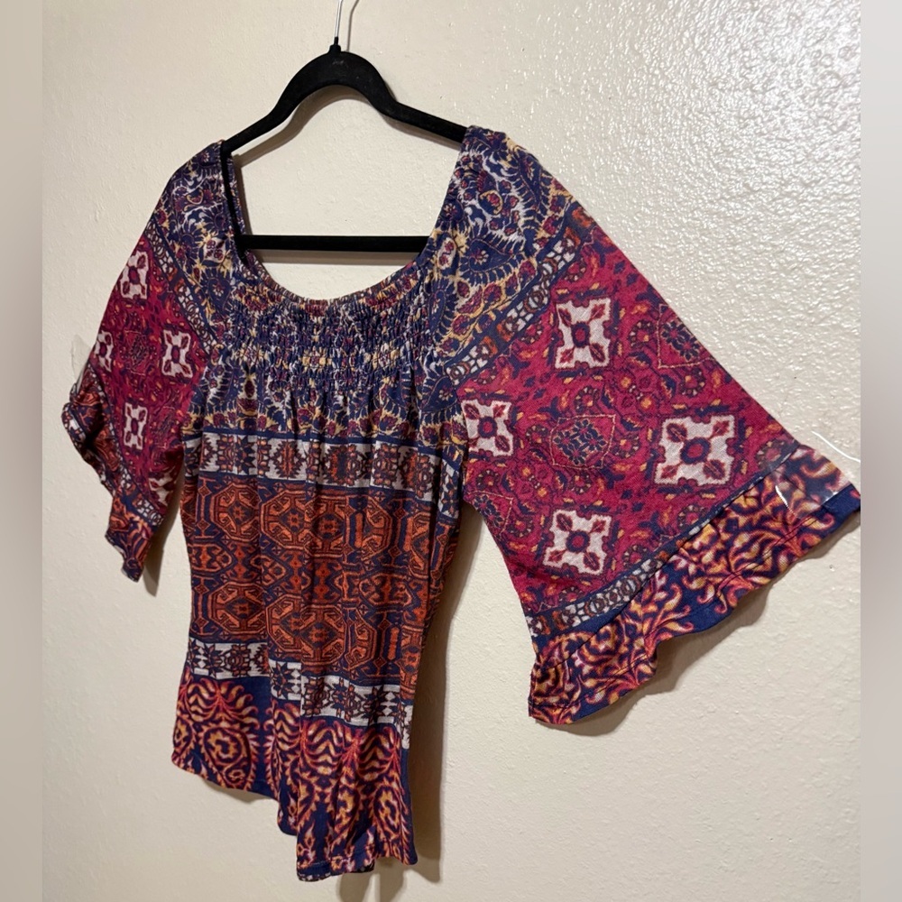 Live Let Live Boho Off Shoulder Top M | Peasant Blouse Festival Bohemian Shirt - Picture 3 of 4